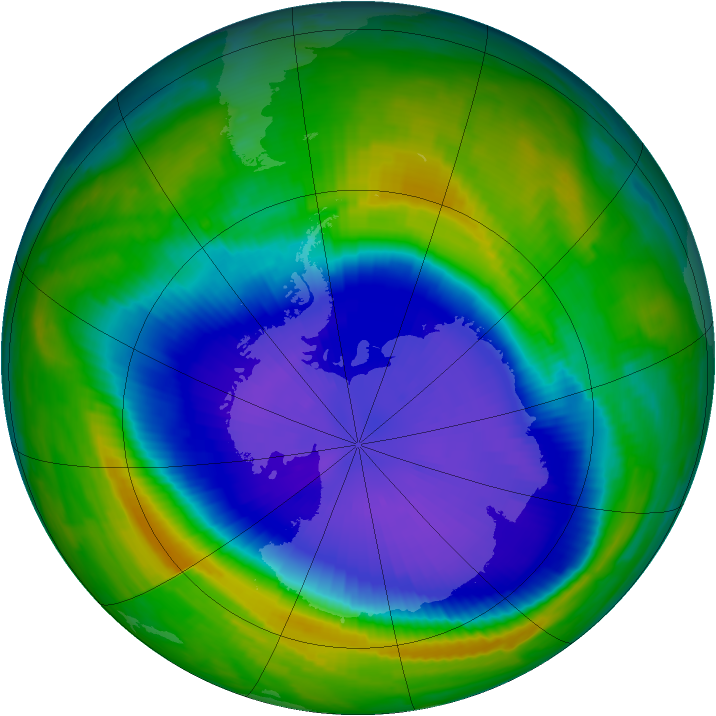 Antarctic ozone map for 20 September 1997